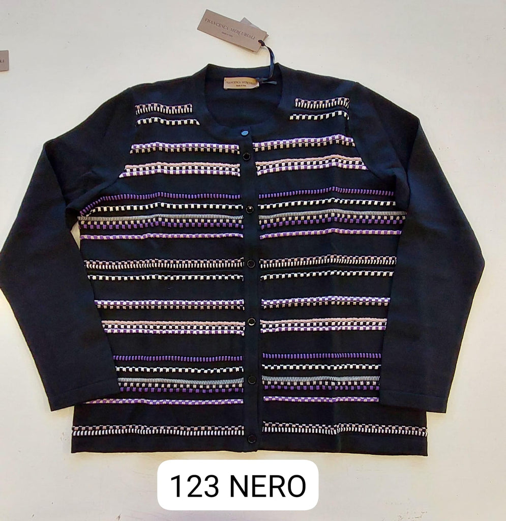 Twin set in pura lana con intarsio multicolor