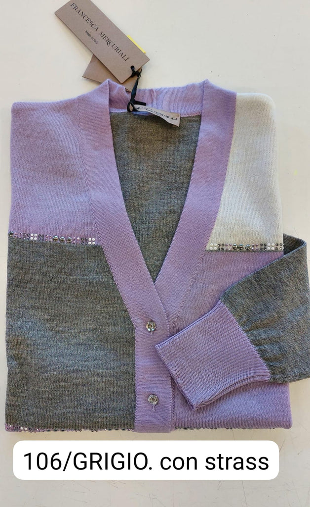 Twin set in pura lana intarsio 3 colori