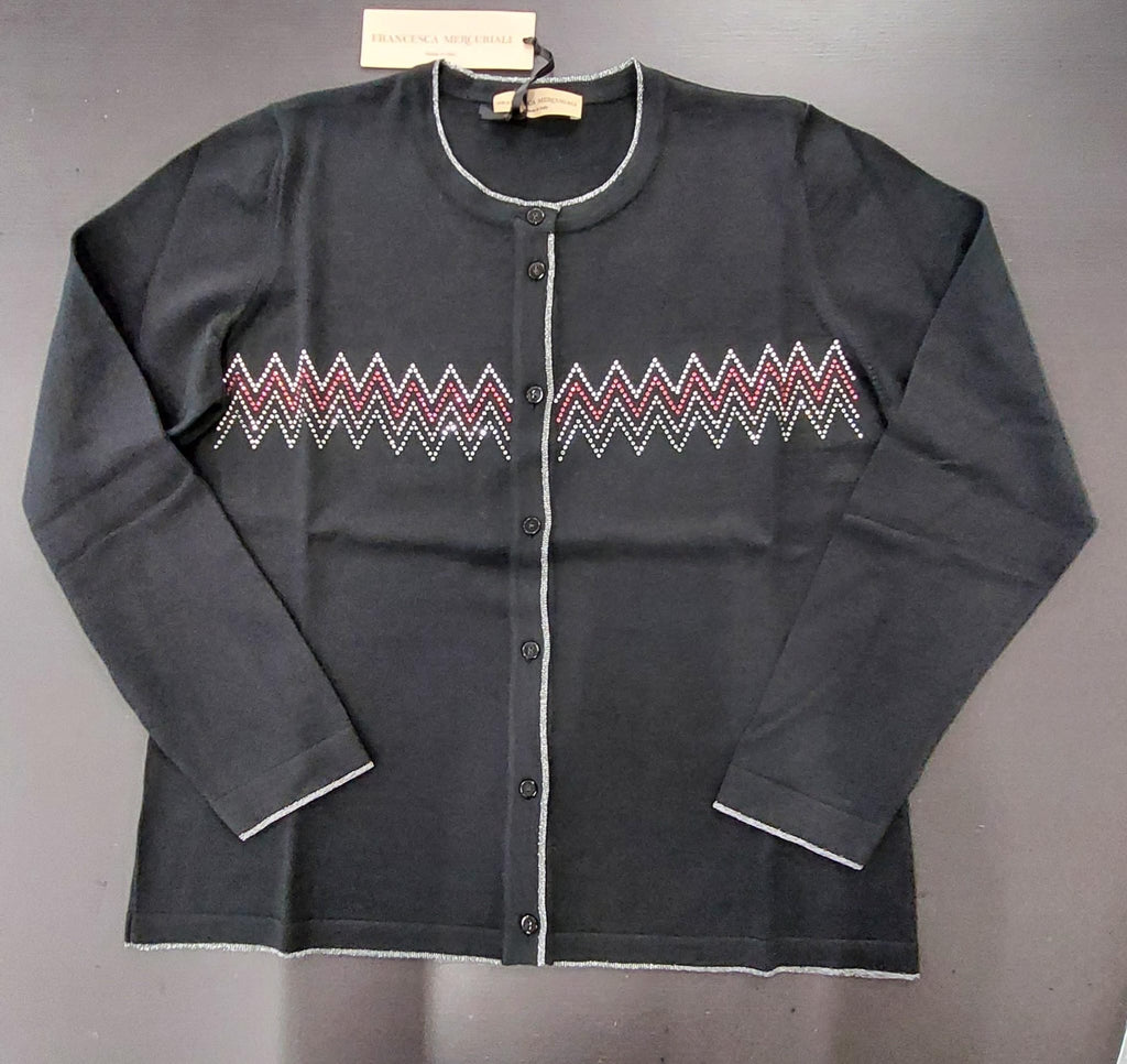 Coreana in pura lana con  zigzag di strass e profilo lurex