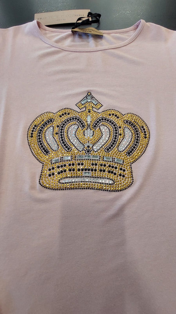 T-shirt in viscosa con strass corona