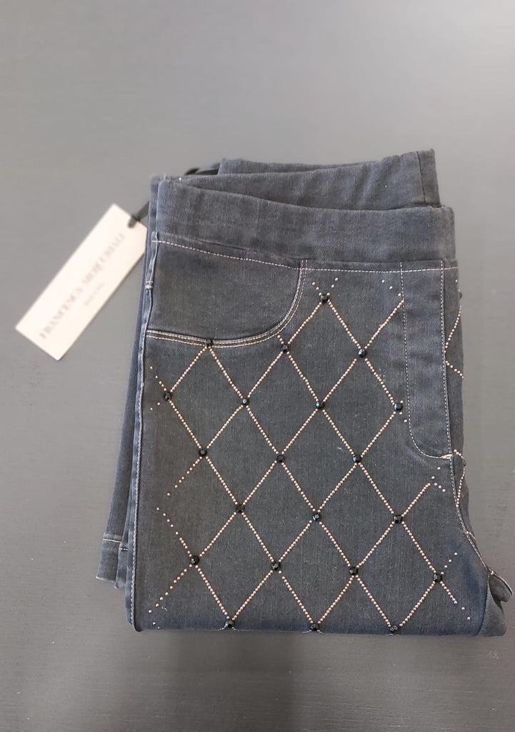 Jeans Nero elasticizzato con strass e borchie